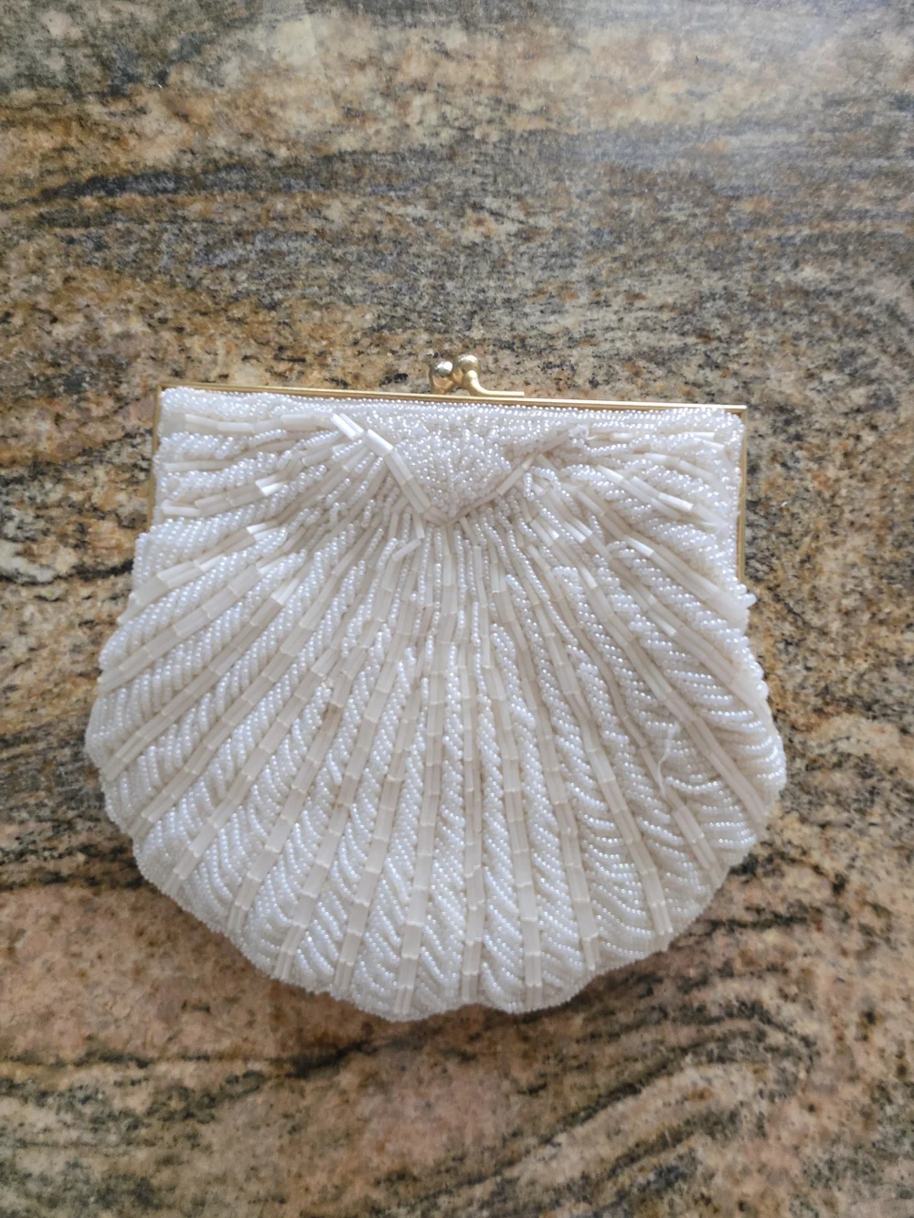 Beaded Shell Ivory Evening Clutch - Picture 1 of 8